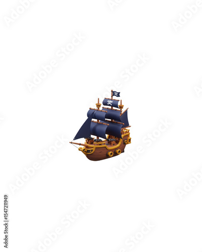 Pirate sailing ship with black sails