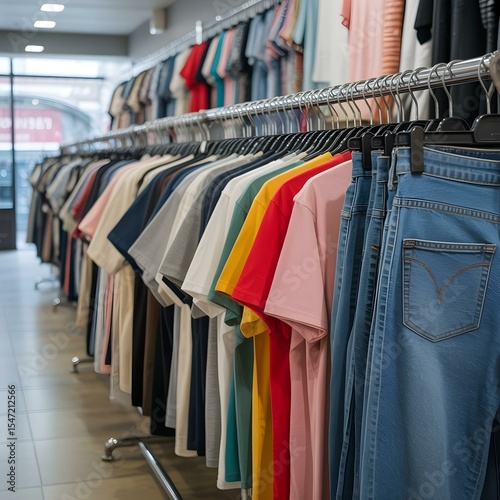 Colorful Clothing Rack Display in a Retail Store