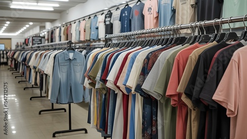 Colorful Clothing Rack Display in a Retail Store