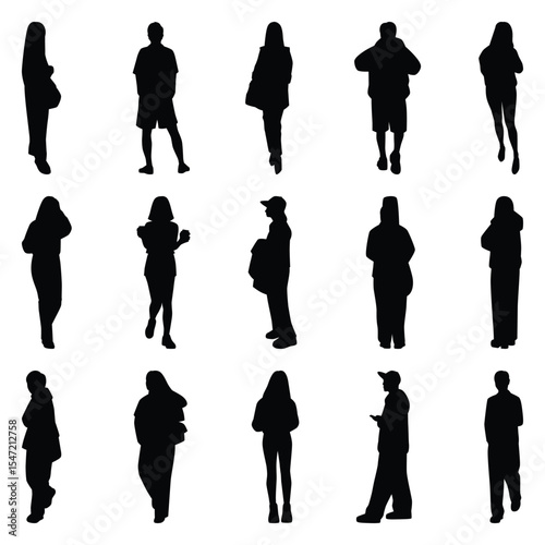 Vector collection set of individual people silhouettes.	