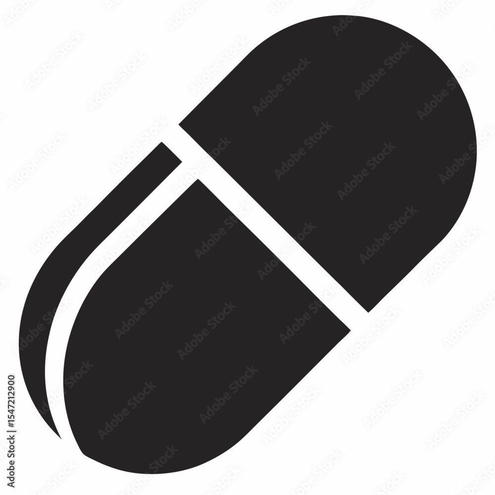 Pill silhouette icon on white background Pill silhouette icon on white background