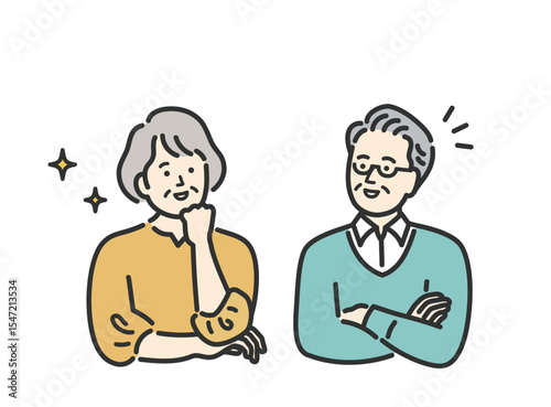 笑顔のシニア夫婦の上半身イラスト