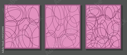 Set of hand made, organic background. Abstract backdrop with lines curves and circles. Ideas for templates, Brochure, flyer, Banner, poster, textile, home decor. Vector Illustration.