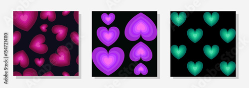 Set of little hearts seamless patterns. Cute, romantic backdrop ideas for textile, home decor, template, flyer, banner, background. Vector Illustration.
