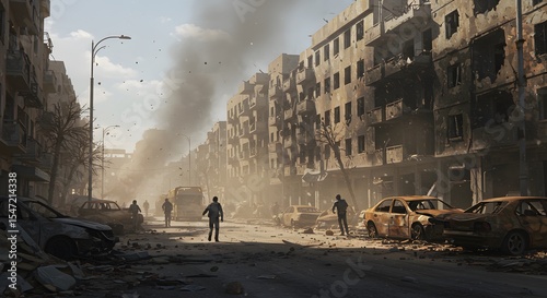 Explosive building destruction occurs in urban landscape during daylight hours
