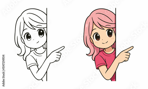 woman pointing away hands coloring page for kids