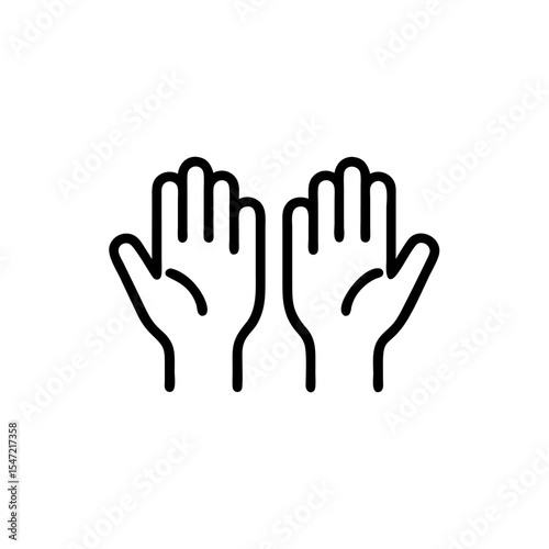 Handdrawn Line Art Two Hands Raised in Prayer or Supplication Gesture vector