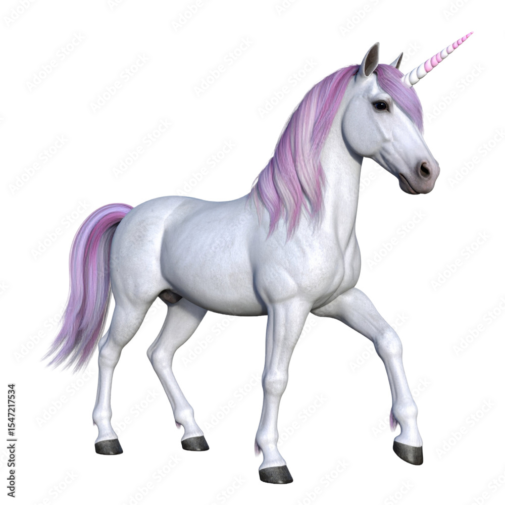 Obraz premium Magical unicorn with flowing mane and graceful pose isolated on white background