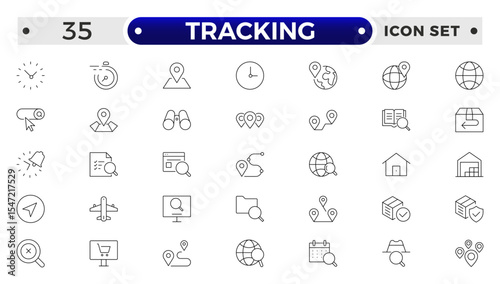Tracking related icons set. Including logistics, warehouse, delivery, transport, inventory, freight, distribution, and Supply chain.