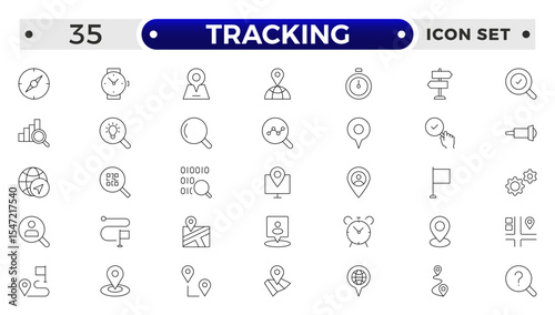 Tracking related icons set. Including logistics, warehouse, delivery, transport, inventory, freight, distribution, and Supply chain.
