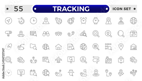 Tracking related icons set. Including logistics, warehouse, delivery, transport, inventory, freight, distribution, and Supply chain.