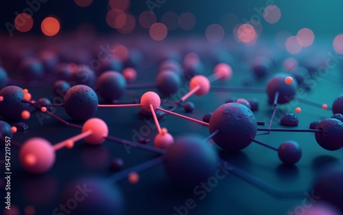 3D Rendering Abstract Dots and Circles Corona Chemistry Background. High quality