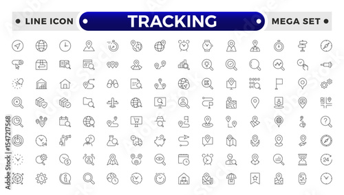 Tracking related icons set. Including logistics, warehouse, delivery, transport, inventory, freight, distribution, and Supply chain.
