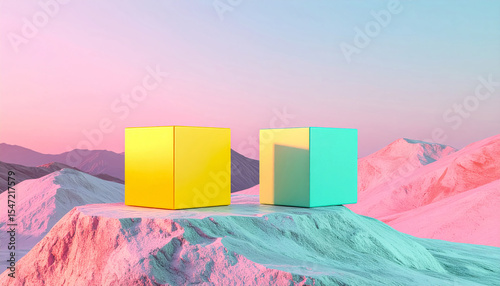 Pastel cube product display background mockup podium stage platform