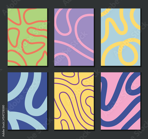 Aesthetic contemporary set of essential geometric backgrounds.Backdrops with basic lines shapes with pop up colours, ideas for posters, banner, flyers, home decor, textile. Vector Illustration.