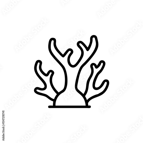 Handdrawn Line Art Seaweed Coral Reef Simple Graphic Design Element ocean