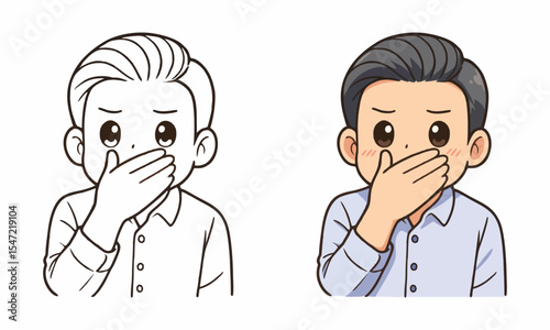 man covering mouth with hands coloring page for kids