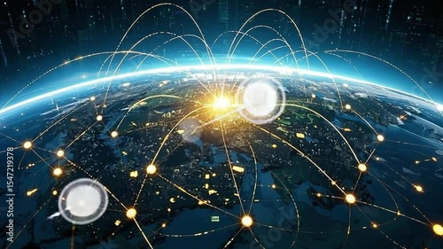 Global Network Connections Earth Digital Technology Innovation Futuristic Communication Data Stream Bright Lights Worldwide Interconnectivity High Definition Seamless Loop