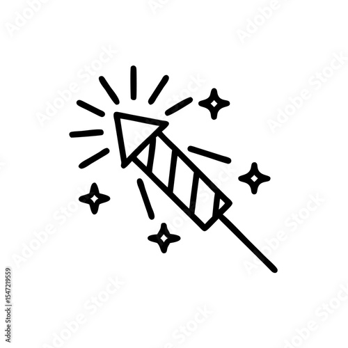 Handdrawn Line Art Rocket Firecracker Sparklers Celebration Festive Design Element