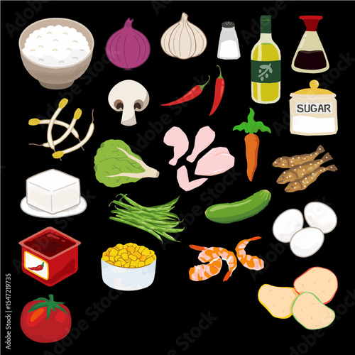 Sticker design themed on how to make fried rice (Malaysian menu style)