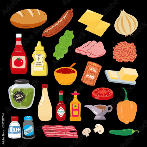 Sticker design themed on how to make hotdogs