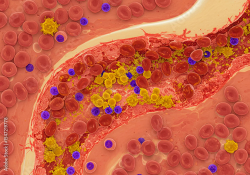 Detailed 3D view of cancerous lymphoblasts, representing acute lymphoblastic leukemia pathology in hematopoiesis