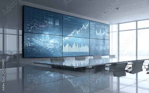 Modern conference room with large display screens