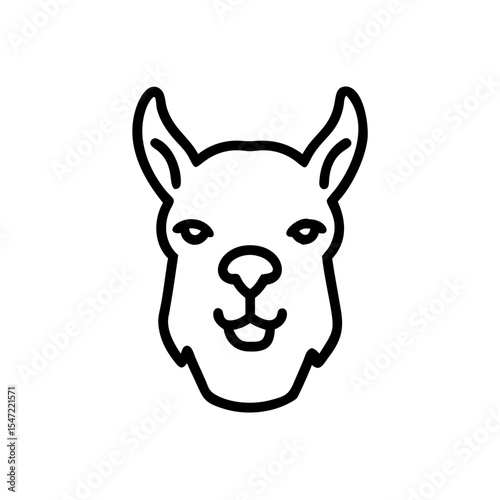 Handdrawn Line Art Llama Head Simple Cute Animal Design alpaca