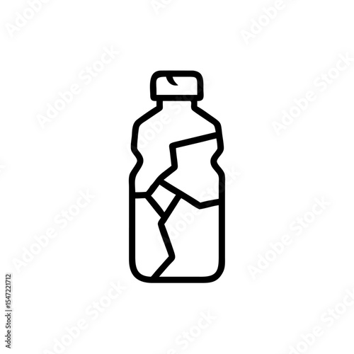 Handdrawn Line Art Cracked Plastic Bottle Icon broken damage