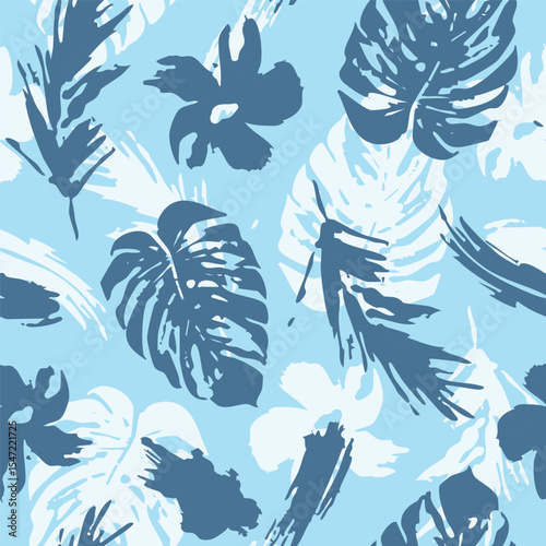 Tropical and Hawaii printable pattern. Hand drawn beautiful flowers and leaves. Trendy ideas for curtains, men shirts, scarfs, wallpapers and laminations. Vector illustration.
