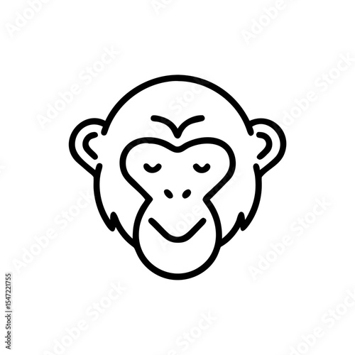 Handdrawn Line Art Chimpanzee Monkey Head Calm Face Simple Icon primate