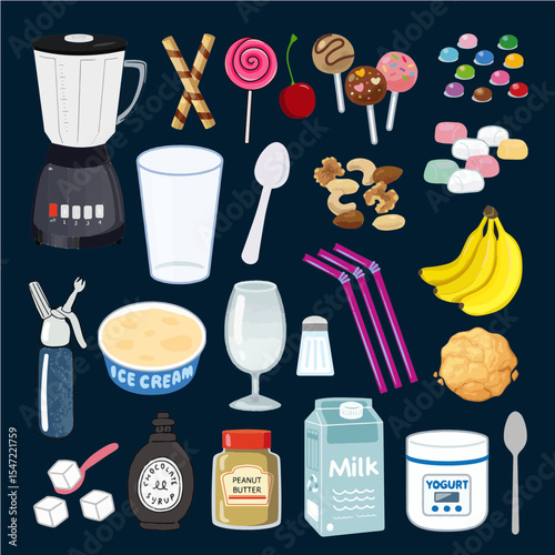 Sticker design themed on how to make a milkshake at home with the necessary items