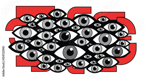 Many Eyes Watching From A Geometric Red Design Are A Little Spooky