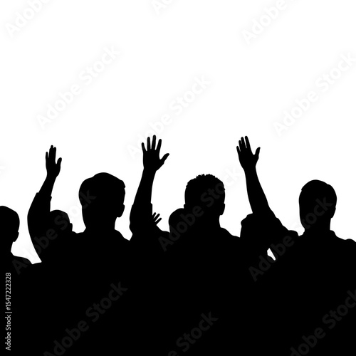 Group of people raising hands in silhouette, public awareness