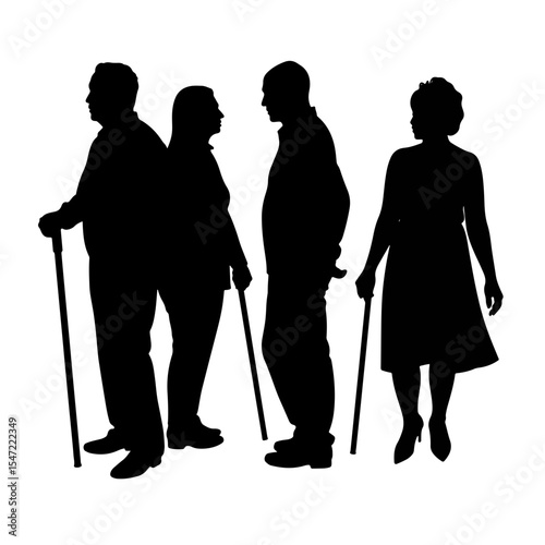 Silhouettes of blind individuals with canes, unity and empowerment