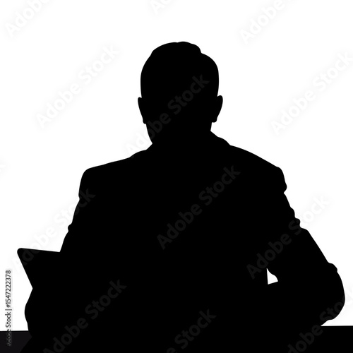 Authoritative figure in silhouette behind desk, professional symbolism
