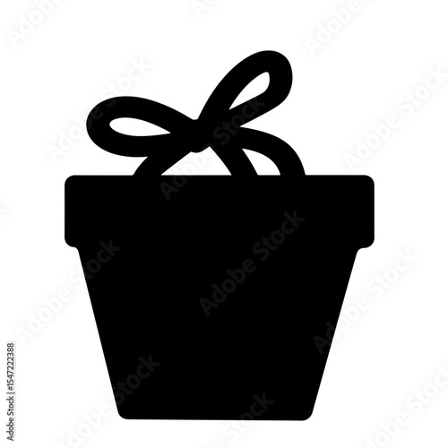 Silhouette of gift basket with ribbon on white background, holiday cheer