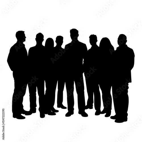 Silhouette of group of employees standing together, teamwork concept