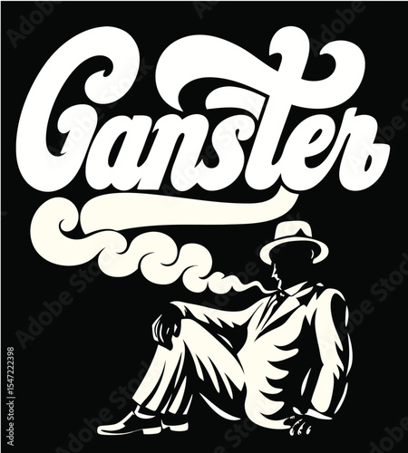 Gangster Silhouette– side profile through a car door, black and white vector, minimalist geometry, sharp facial outline, monomorphic suspense and urban edge.