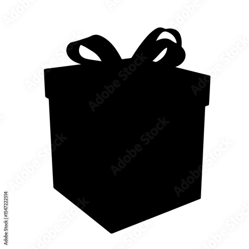 Silhouette of gift box with ribbon on white background, surprise concept