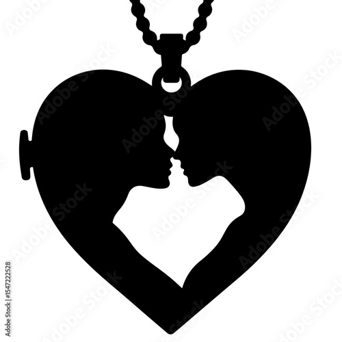 Silhouette of heart-shaped locket symbolizing love, black and white