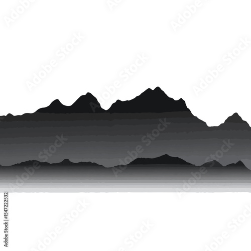 Majestic mountain silhouettes on white background, timeless beauty