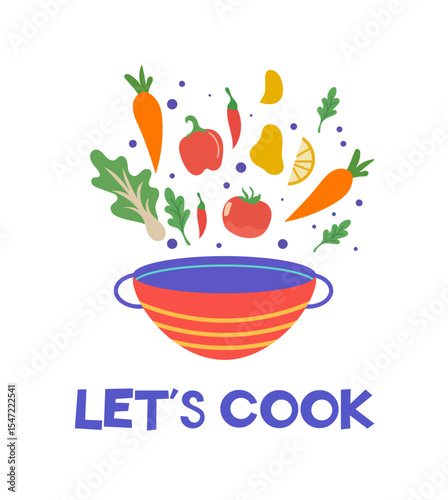 culinary course poster concept scandinavian style illustration pan products farm market restaurant menu design banner cookbook page let's cook