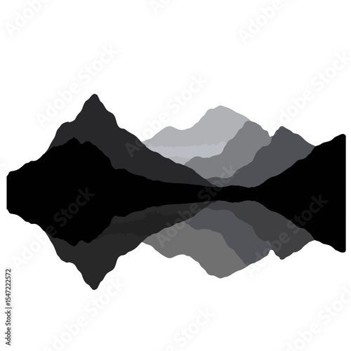 Elegant glacier silhouette reflecting mountains on white background, nature art
