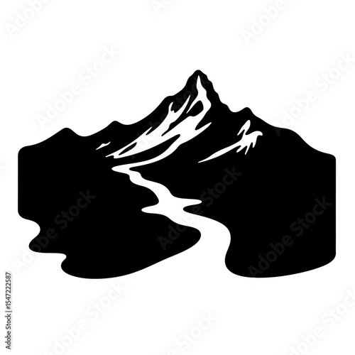 Silhouette of icy mountain with flowing glaciers, nature's beauty