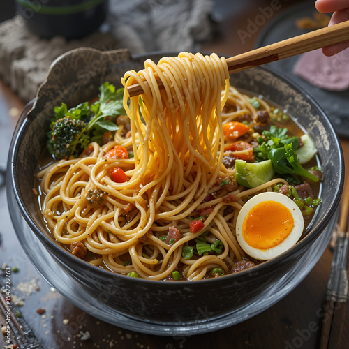 Delicious bowl of noodle with chopsticks ready to be eaten tonight