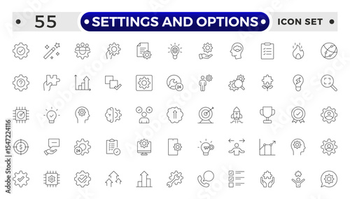 Settings and Options icon vector set. Containing software update, configuration, customization, options, maintenance, progress bar, upgrade, settings, installation, process, service.