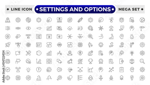 Settings and Options icon vector set. Containing software update, configuration, customization, options, maintenance, progress bar, upgrade, settings, installation, process, service.