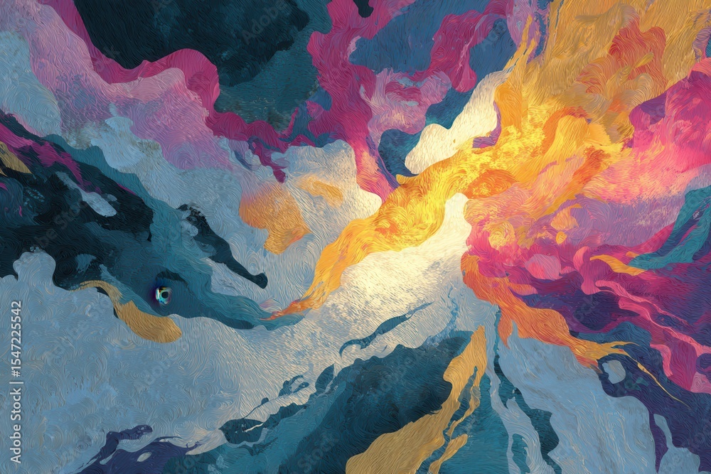 Naklejka premium Abstract watercolor painting with vibrant color swirls and textures