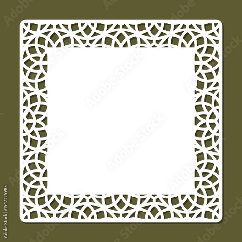 Form with openwork edge. Square sheet, certificate, blank for card, invitation, congratulations with abstract pattern. Copy space, empty space for text. Template for plotter laser cutting of paper.